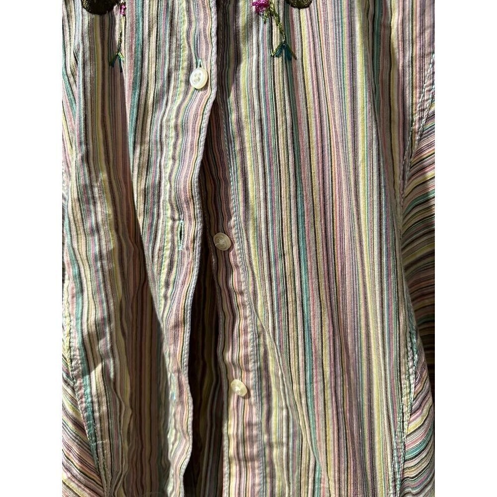 Johnny Was 3J Workshop Biya Embroidered Striped Long Bell Sleeve Top Size XS - Picture 7 of 11